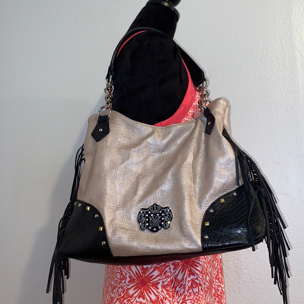 Pink & Black Shimmer Fringe Bag
